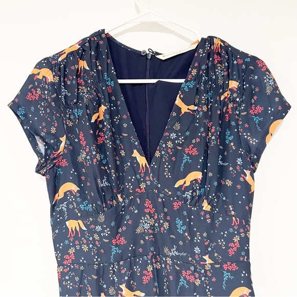 eShakti Wayward Fancies Fox Floral Print Crepe Banded Empire Dress size small/4 - Picture 3 of 8